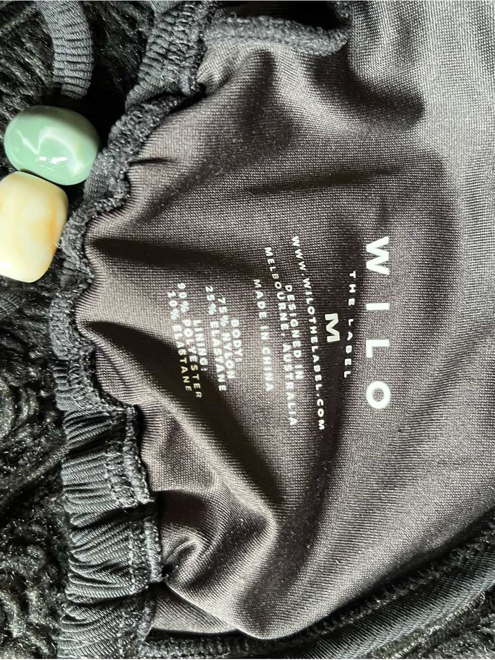 Black Ribbed Beaded String Bikini Set - Picture 3 of 3